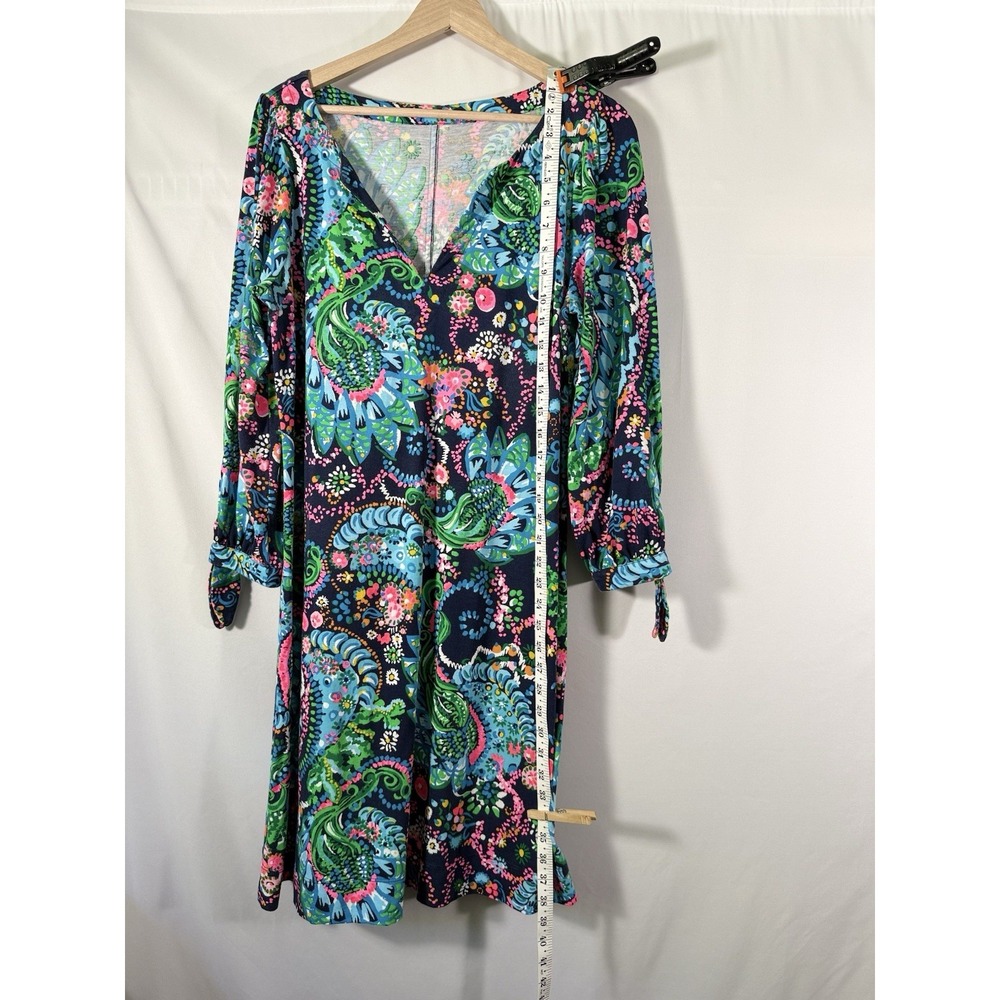 Lilly Pulitzer Cath Dress Take Me To The Sea 3/4 Sleeve V Neck Cotton Womens‎ L - Picture 10 of 14